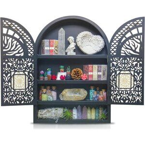 Large wooden crystal display shelf moon phase wall shelf storage home decor